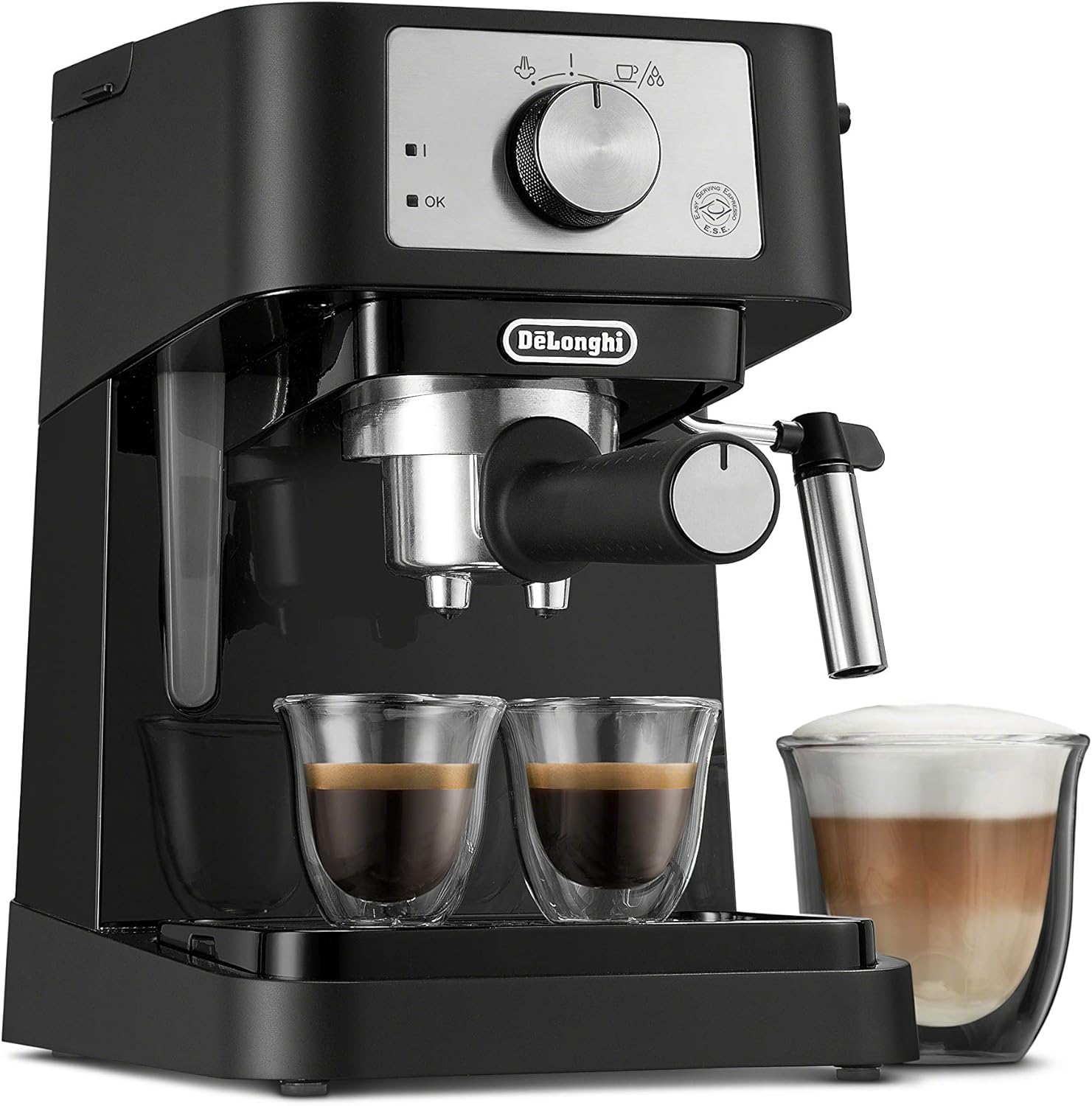 De'Longhi Stilosa Manual Espresso Machine, Latte  Cappuccino Maker, 15 Bar Pump Pressure + Milk Frother Steam Wand, Black / Stainless, EC260BK, 13.5 x 8.07 x 11.22 inches