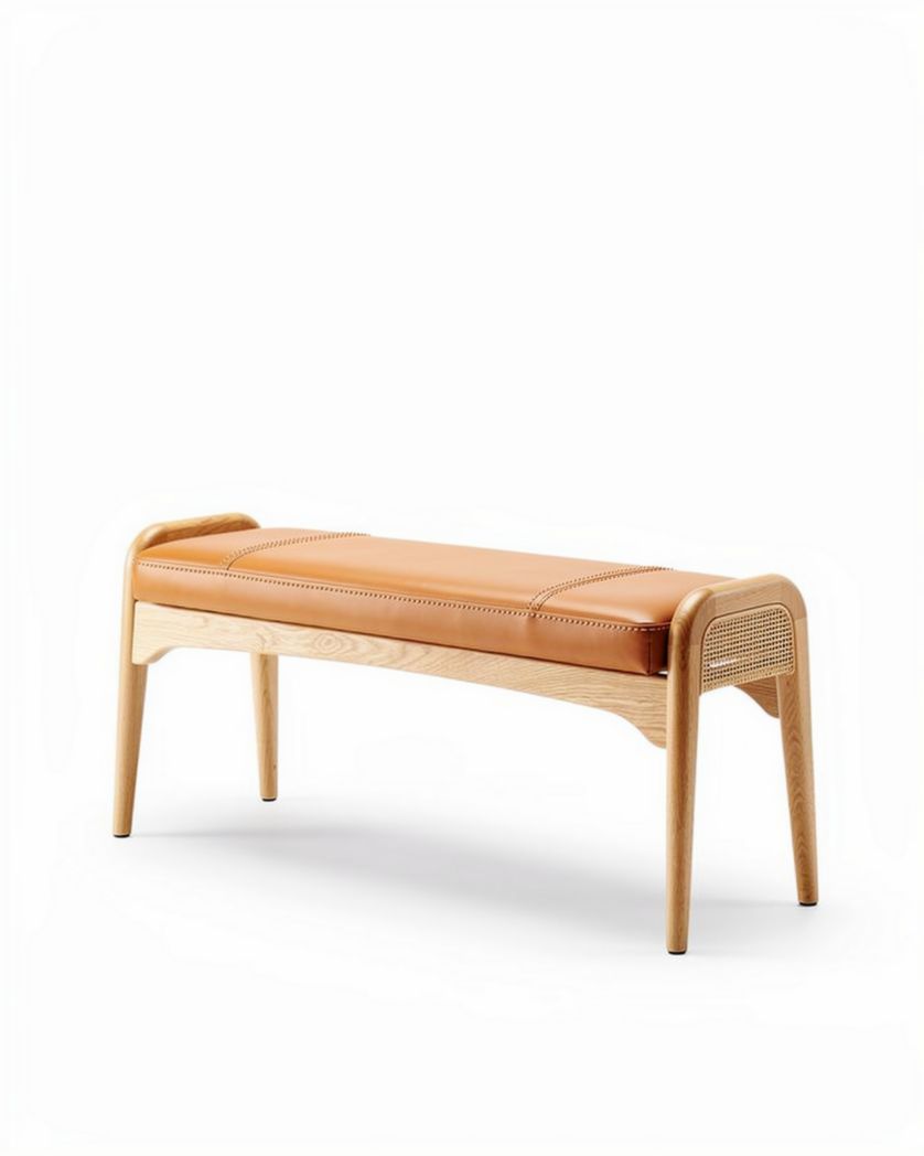 Banc en bois avec rembourrage en cuir pour un usage intérieur - 100 x 40 x 45cm