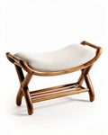 Pouf de salon en bambou avec assise en tissu - 50 x 30 x 40cm