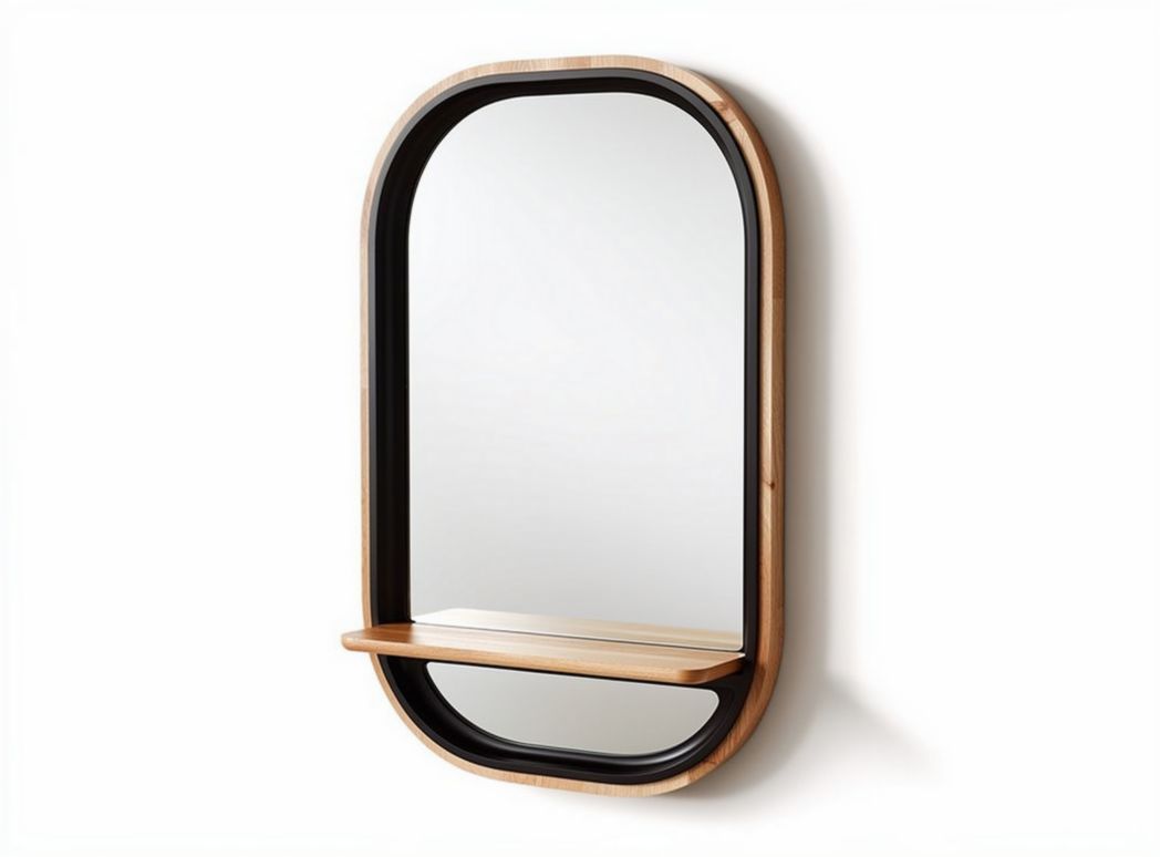 Miroir mural en bois avec étagère intégrée - Pour décoration intérieure - Bois de pin - 60 x 40 x 8cm