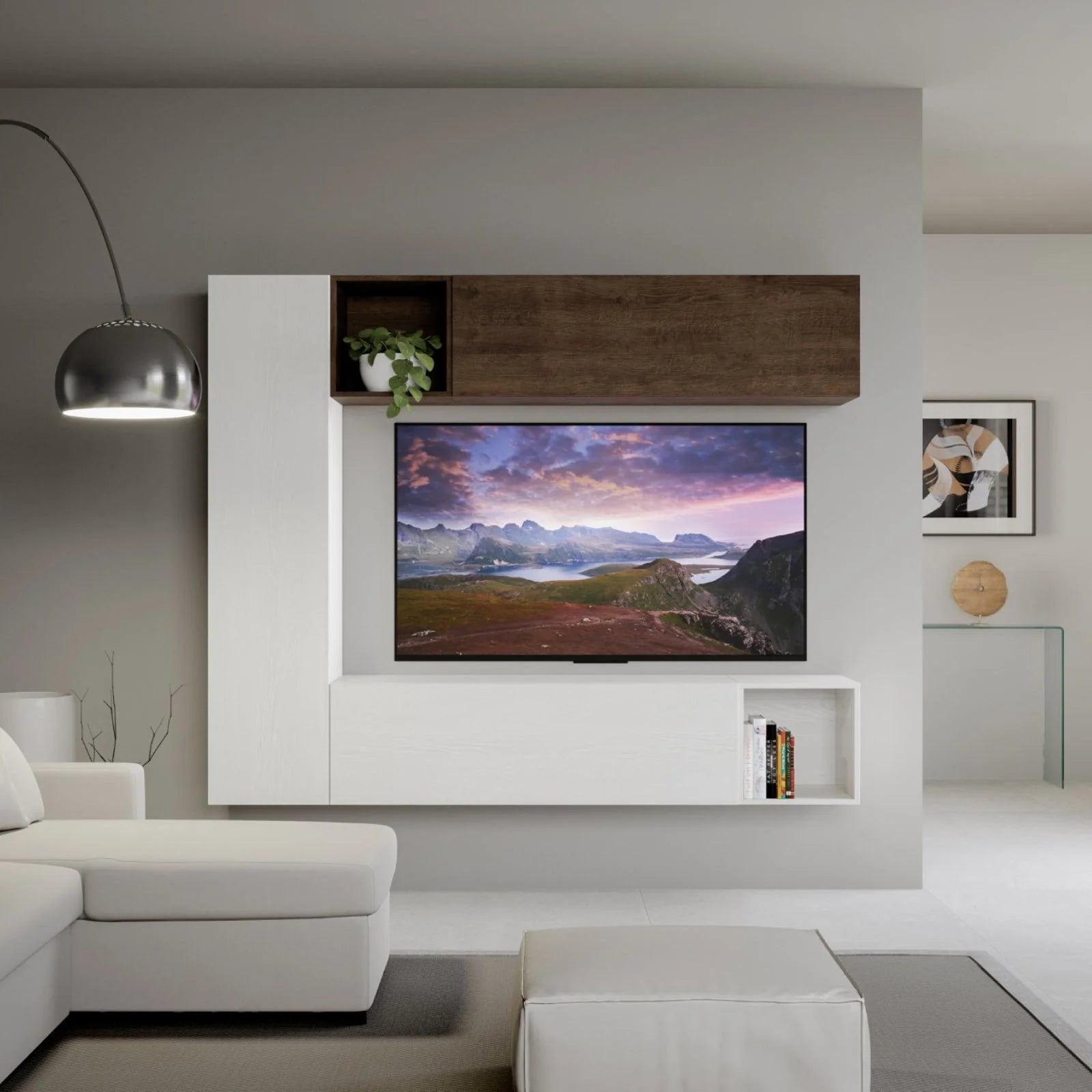 Élément mural pour salon meuble TV avec étagères pour chambre et aménagement intérieur 214 cm