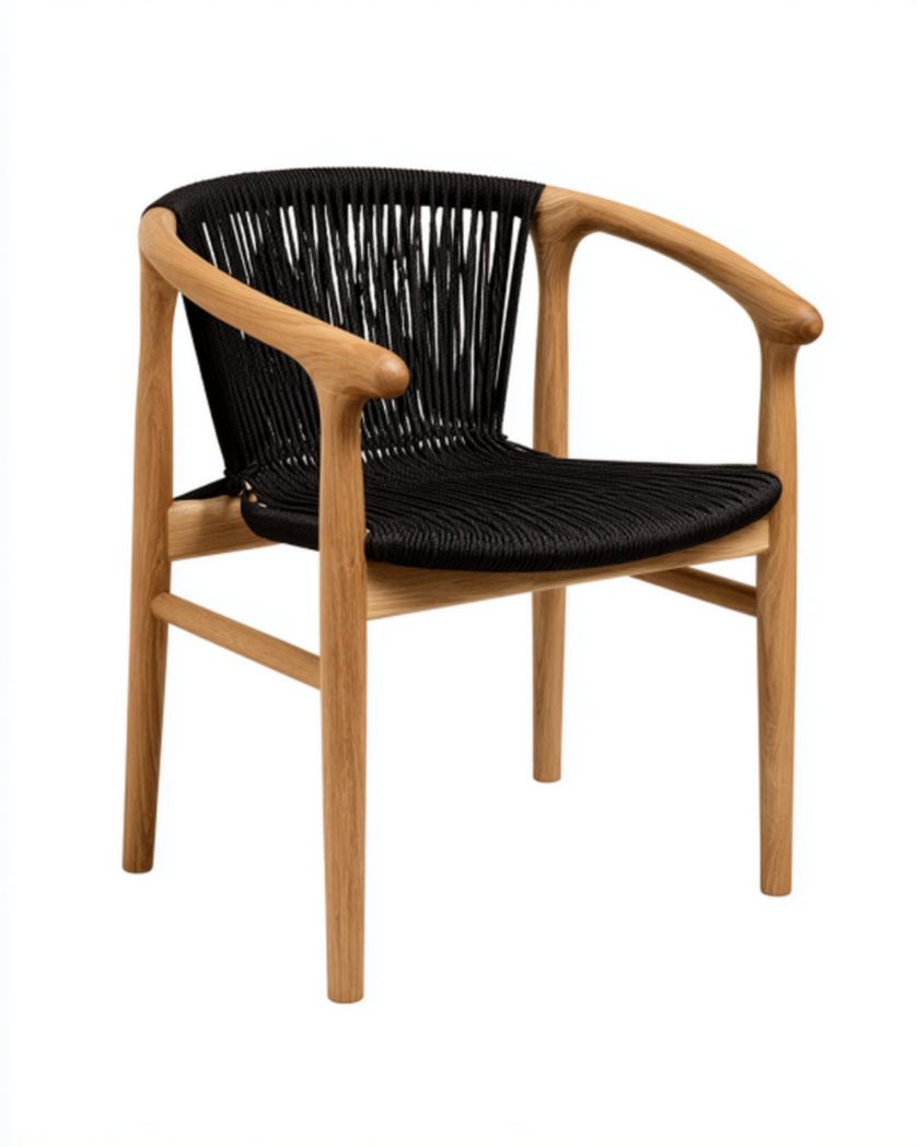 Chaise en bois avec dossier en tissage - Utilisation pour salle à manger ou bureau - 60 x 55 x 75cm