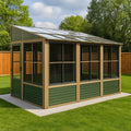 Pavillon de jardin en verre trempé et aluminium,300x200x250-200 cm(Vert/Beige)