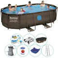 All in 1 Pool Set Bestway Power Steel Swim Vista Oval 427x250x100 cm - Ultra Konkurrenzfähiger Preis(Brun/Bleu)