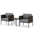 Ensemble de mobilier de jardin avec 2 fauteuils gris avec coussins et table en bois(Gris/Noir/Marron)