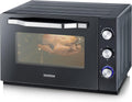 SEVERIN Mini-Four à chaleur tournante 42 L avec pierre à pizza et tournebroche, Four posable 1 800 W design élégant, électrique avec minuteur 120 min, Noir/Inox, TO 2058(Litrage 60 L/Puissance 2 200 W/Unique)
