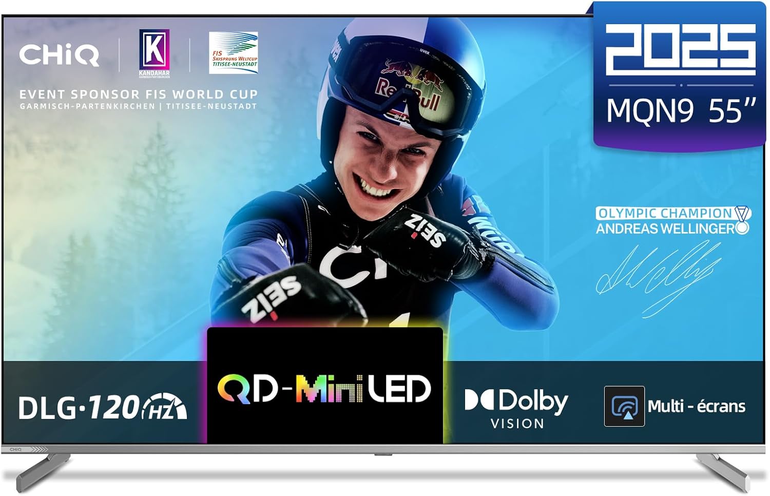 CHIQ M55QN9G 55 Pouces (139 cm) TV Smart 4K Mini QLED, Google TV, 60Hz MEMC  Local Dimming, Dolby Vision  Atmos,D120Hz, HDR10 Chromecast(55 Pouces)